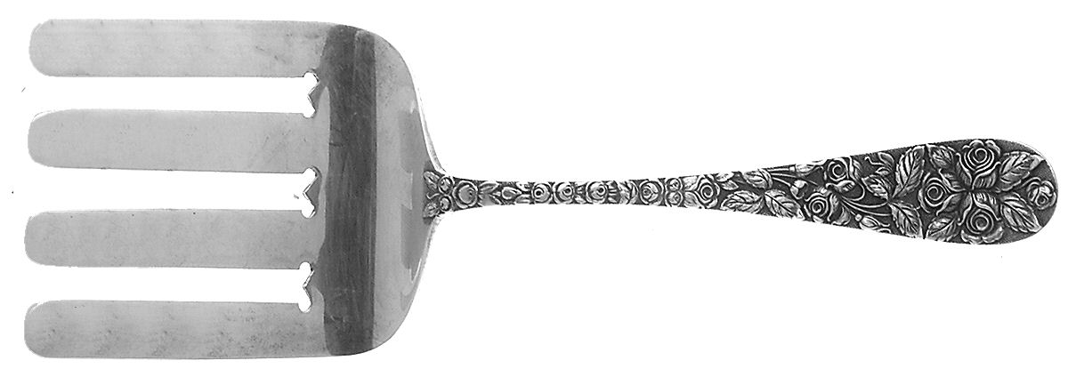 Baltimore Rose (Sterling, 1905, Decor) Large Solid Asparagus Serving Fork by Schofield-1