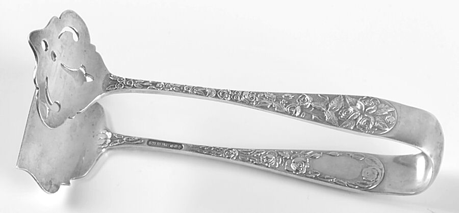 Baltimore Rose (Sterling, 1905, Decor) Large Solid Sandwich Tongs by Schofield-1