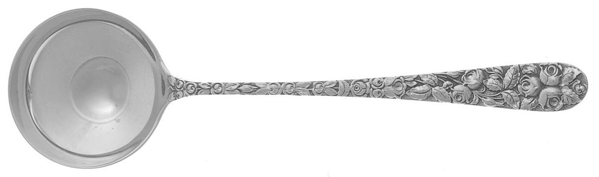 Baltimore Rose (Sterling, 1905, Decor) Round Bowl Soup Spoon (Cream Soup) by Schofield-1