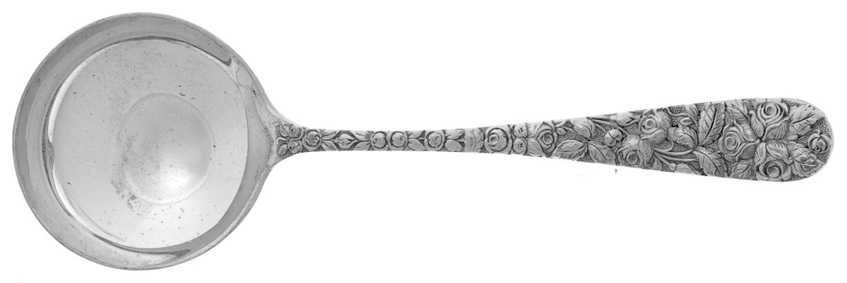 Baltimore Rose (Sterling, 1905, Decor) Large Round Bowl Soup Spoon (Bouillon) by Schofield-1