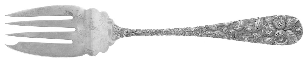 Baltimore Rose (Sterling, 1905, Decor) Small Solid Cold Meat Serving Fork by Schofield-1