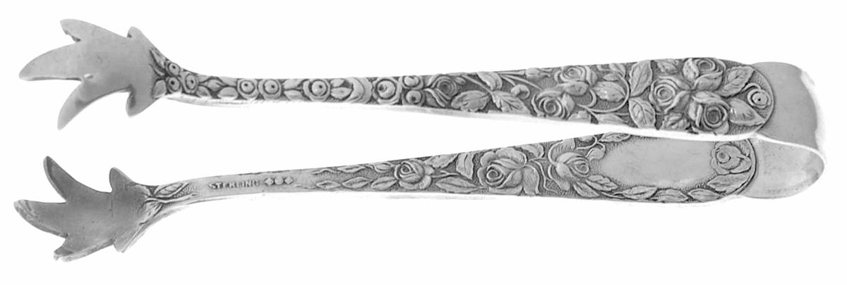 Baltimore Rose (Sterling, 1905, Decor) Large Sugar Tongs by Schofield-1