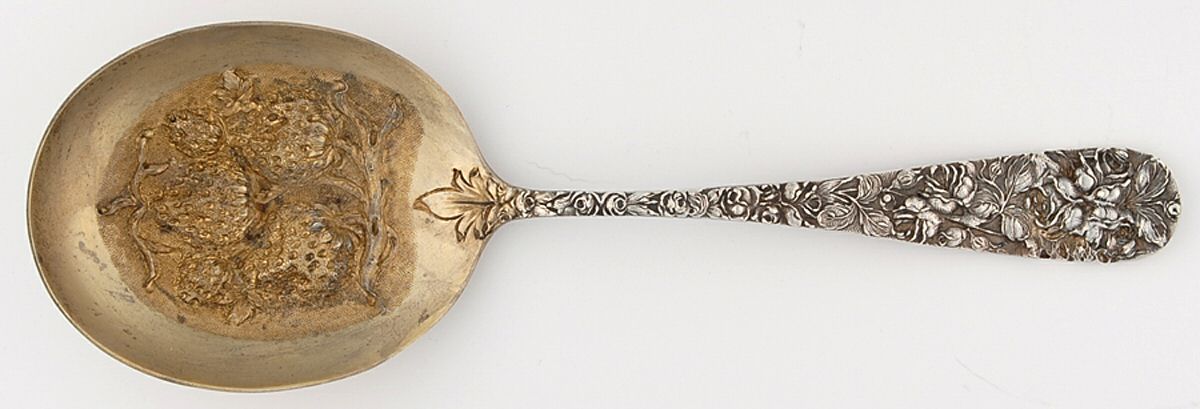 Baltimore Rose (Sterling, 1905, Decor) Large Solid Berry/Casserole Spoon w/Berry Bowl by Schofield-1