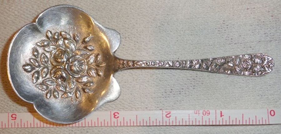 Baltimore Rose (Sterling, 1905, Decor) Solid Bon Bon Spoon by Schofield-1