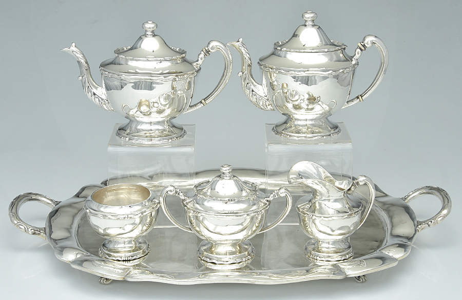 Sterling Hollowware 6 Piece Tea Set (CP1, TP1, CR1, SU1, WB1, WTLM1) by Sanborns (Mexico)-1