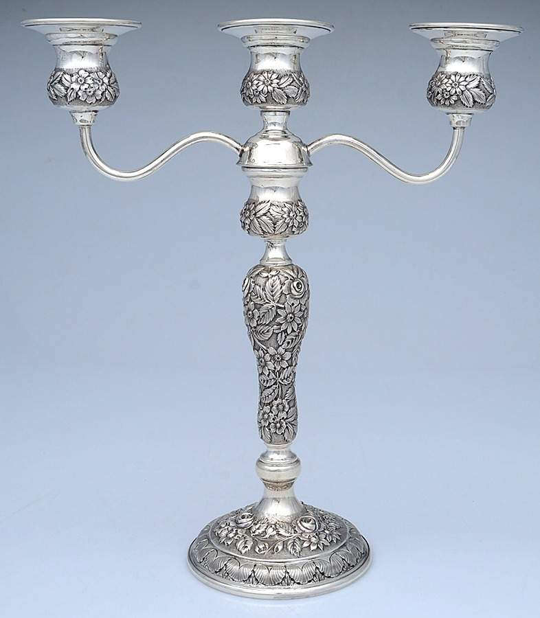 Baltimore Rose (Sterling, Hollowware) Weighted 3 Light Candelabra by Schofield-1