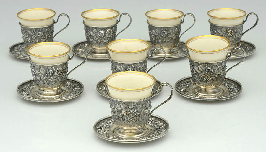 Baltimore Rose (Sterling, Hollowware) Demi Cup and Saucer with Lenox Liner - Set of 8 by Schofield-1