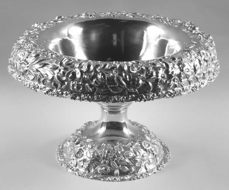 Baltimore Rose (Sterling, Hollowware) Round Sterling Footed Centerpiece by Schofield-1