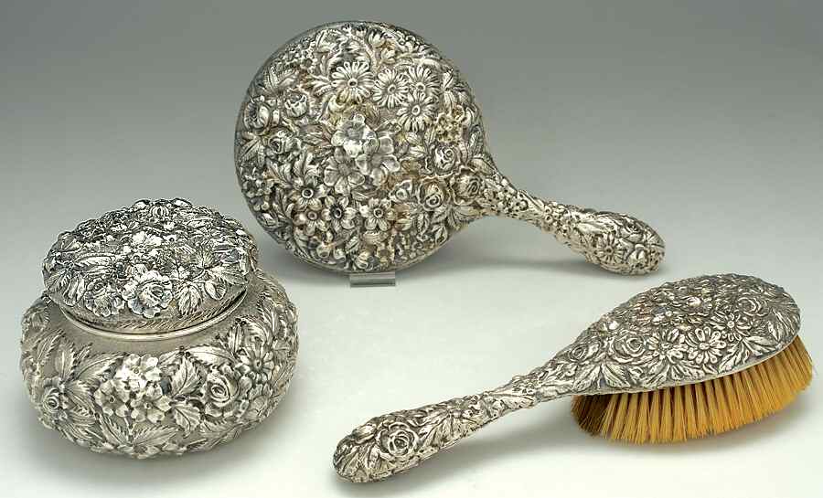 Baltimore Rose (Sterling, Hollowware) 3 Pc Vanity Set by Schofield-1