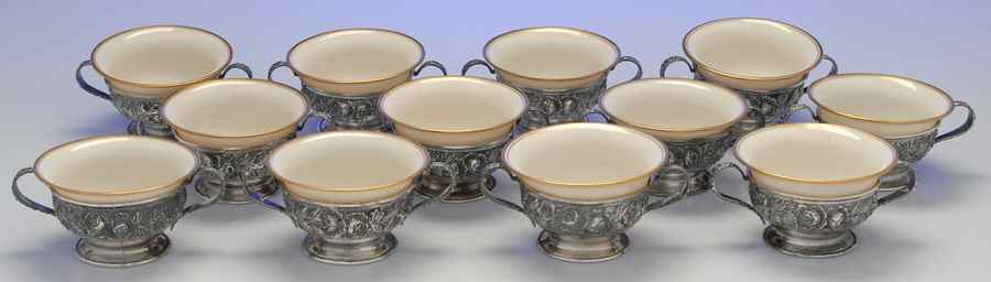 Baltimore Rose (Sterling, Hollowware) Bouillon Cup/Liner - Set of 12 by Schofield-1