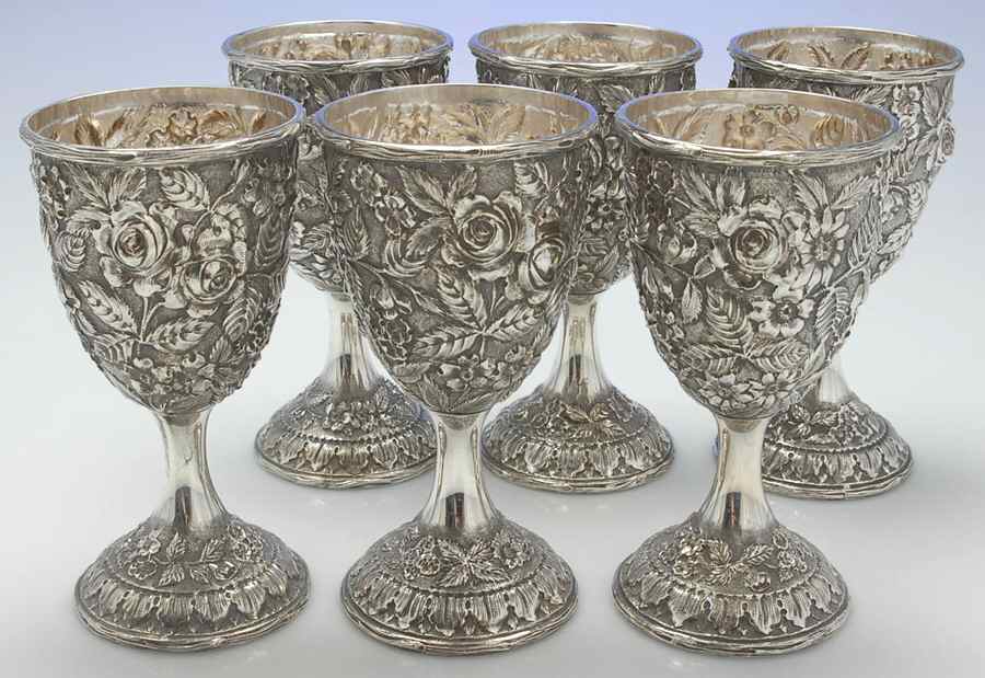 Baltimore Rose (Sterling, Hollowware) Sterling Water Goblet - Set of 6 by Schofield-1