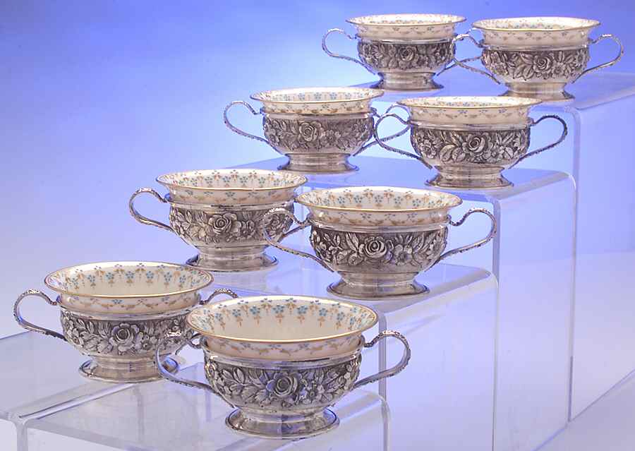 Baltimore Rose (Sterling, Hollowware) Bouillon Cup with Liner - Set of 8 by Schofield-1