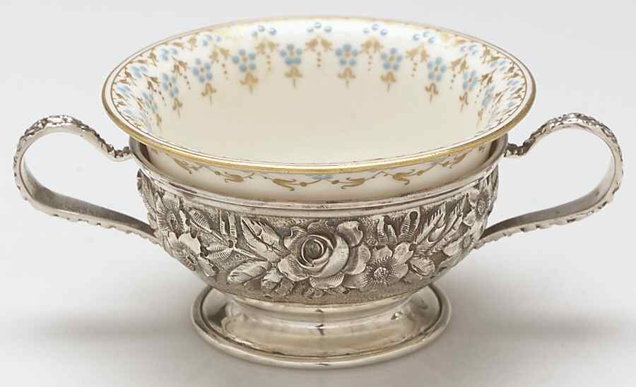 Baltimore Rose (Sterling, Hollowware) Sterling Bouillon Cup with Ceramic Liner by Schofield-1