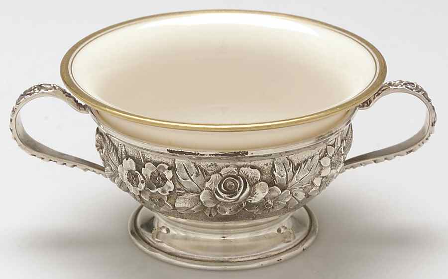 Baltimore Rose (Sterling, Hollowware) Sterling Bouillon Cup with Ceramic Liner by Schofield-1