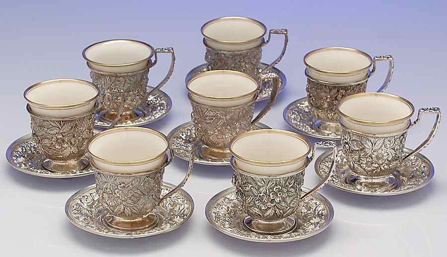 Baltimore Rose (Sterling, Hollowware) Demi Cup and Saucer with Lenox Liner - Set of 8 by Schofield-1