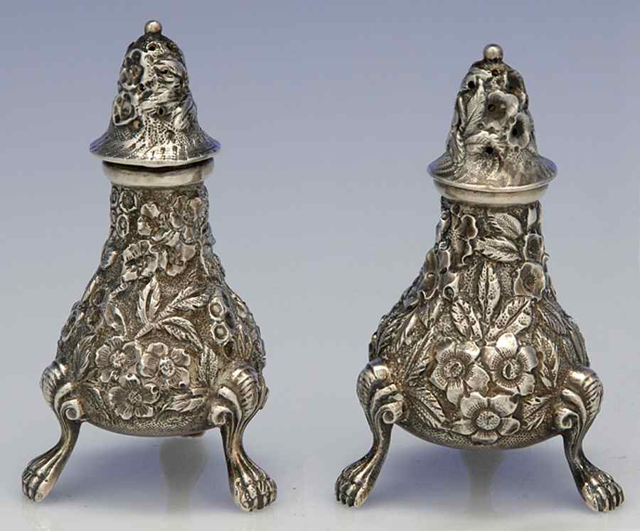 Baltimore Rose (Sterling, Hollowware) Salt & Pepper Set by Schofield-1