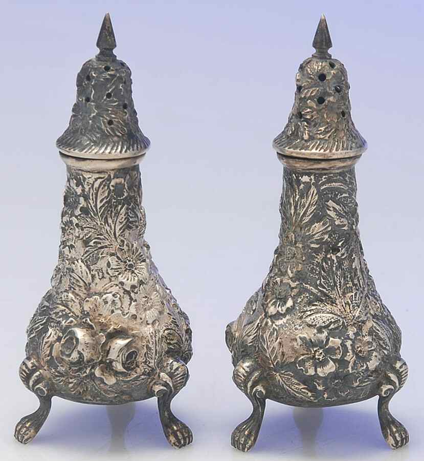 Baltimore Rose (Sterling, Hollowware) Salt and Pepper Set by Schofield-1