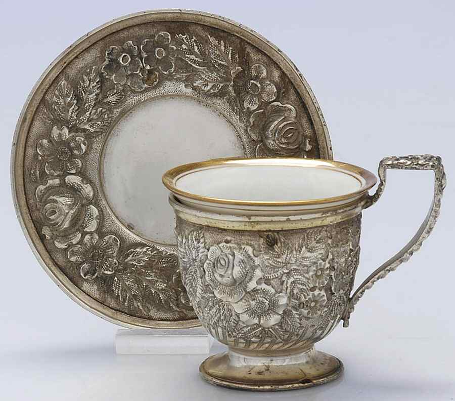 Baltimore Rose (Sterling, Hollowware) Demitasse Cup & Saucer W/Lenox Liner by Schofield-1