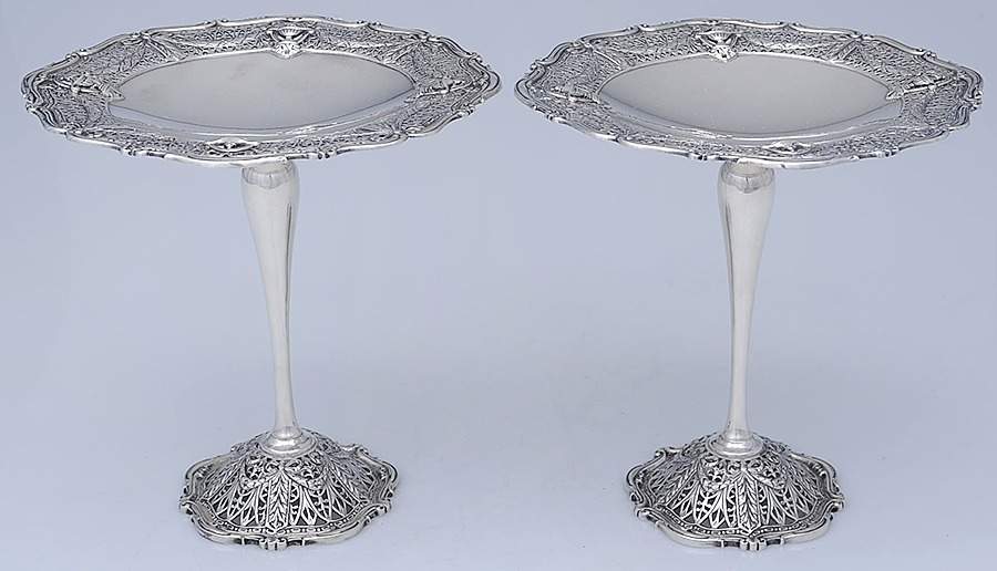 Adam (Sterling, 1909, Hollowware) Pair of Weighted Round Compotes (Height X Width) by Shreve Silver-1