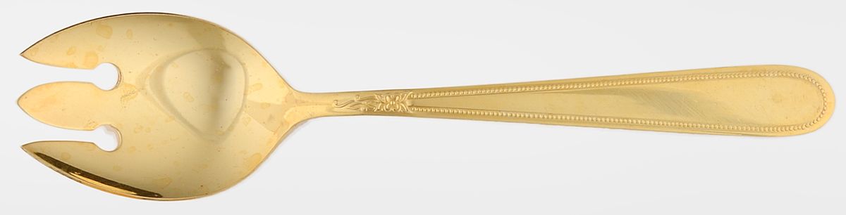Golden Beaded Elegance (Gold Electroplate) Medium Solid Cold Meat Serving Fork by Stanley Roberts-1