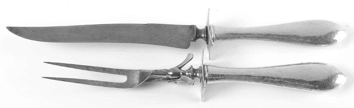 Antique (Sterling, 1904, Monograms) Large 2-Piece Roast Carving Set w/Stainless Blade by Shreve Silver-1