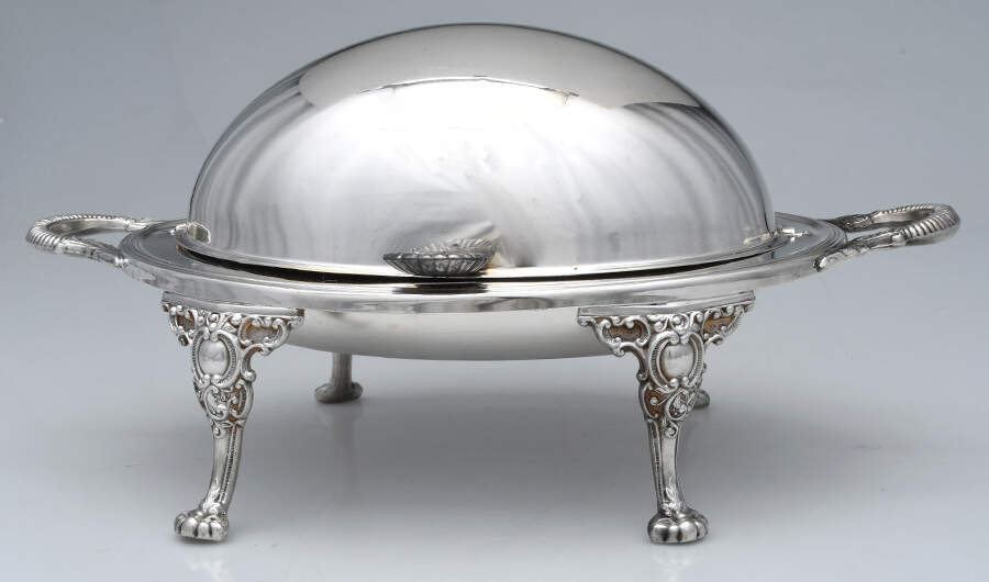 Silverplate Hollowware Oval Roll Top Vegetable Bowl by Sheffield Silver Co (USA)-1