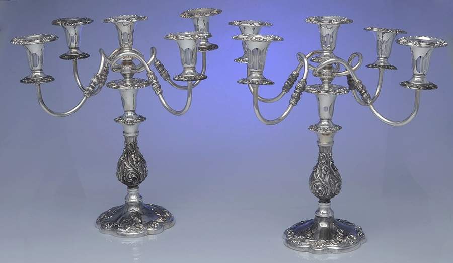 Silverplate Hollowware Pair of 15" 3 Light Candelabra by Sheffield Silver Co (USA)-1