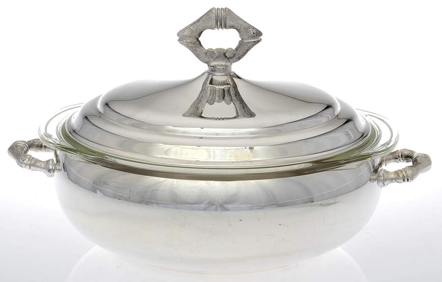Silverplate Hollowware Plated Round Covered Casserole with Glass by Sheffield Silver Co (USA)-1