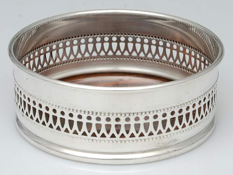 Silverplate Hollowware Wine Coaster with Wood Base by Sheffield Silver Co (USA)-1