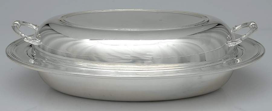 Silverplate Hollowware 11" Oval Double Vegetable with Glass Liner by Sheffield Silver Co (USA)-1