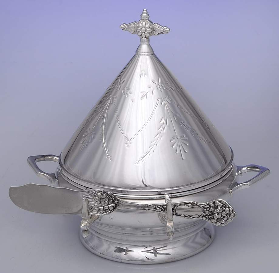 Silverplate Hollowware Round Covered Butter with Strainer & Master Knife by Simpson Hall & Miller-1