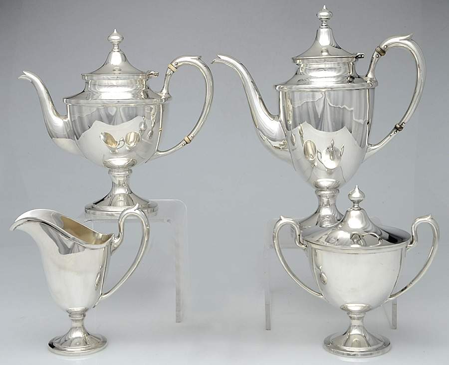 1900 (Sterling, Hollowware) 4 Piece Tea Set (SCP, STP, SCR, SSU) by Schofield-1