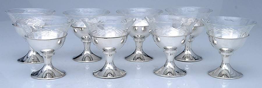 Sterling Hollowware Oyster Cocktail with Crystal Liner - Set of 8 by Schmitz Moore-1