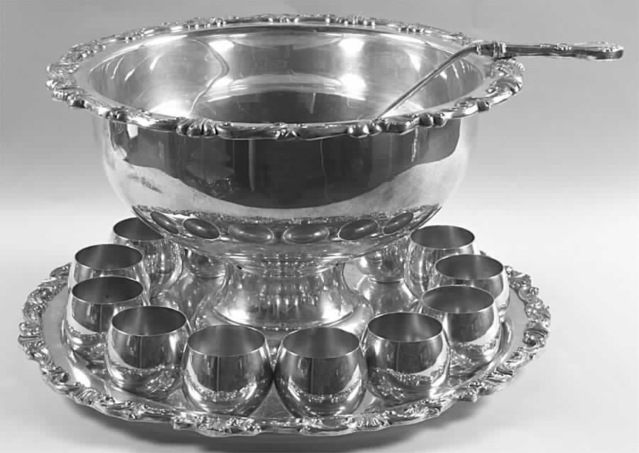 SDN3 (Silverplate, Hollowware) Punch Set (Bowl,  12 Cups, Tray and Ladle) by Sheridan Silver Co-1