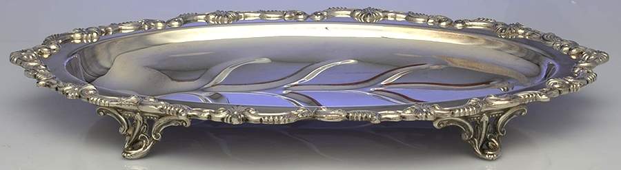 SDN3 (Silverplate, Hollowware) 19" 4 Toed Meat Platter with Well by Sheridan Silver Co-1