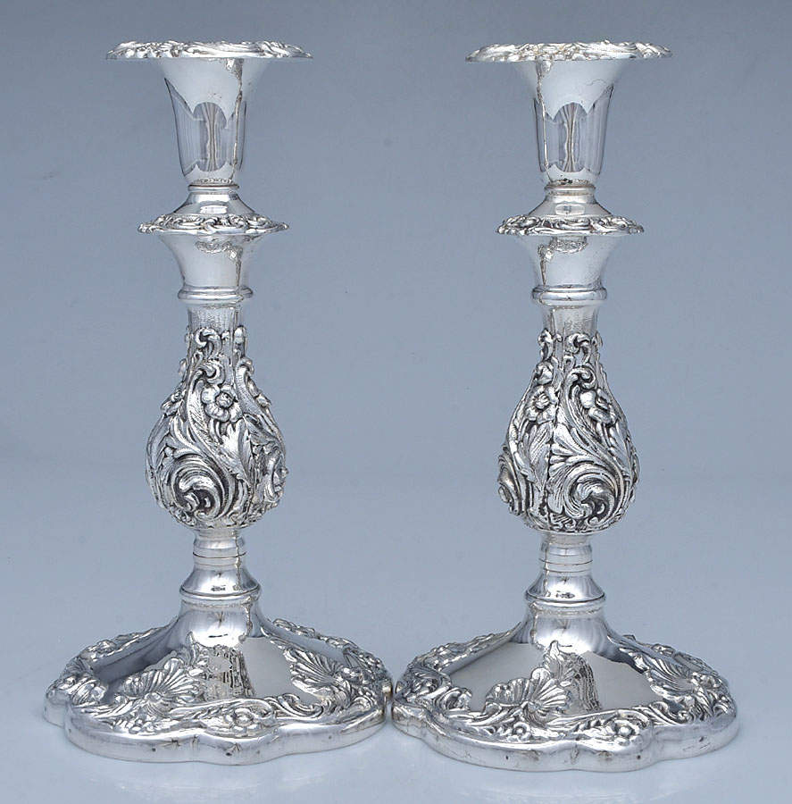 Rococco (Silverplate, Hollowware) Pair of 10" Candlesticks by Sheffield Silver Co (USA)-1