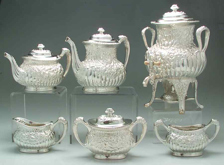 3014 (Silverplate, Hollowware) 6 Pc Tea Set (Waste and Urn) by Simpson Hall & Miller-1
