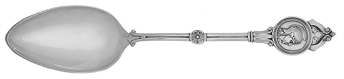 Medallion (Sterling-Coin, 1870) Coin Silver Tablespoon (Serving Spoon) by Schulz & Fischer-1