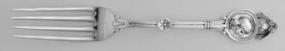 Medallion (Sterling-Coin, 1870) Coin Silver Fork by Schulz & Fischer-1