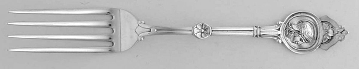 Medallion (Sterling-Coin, 1870) Coin Silver Fork by Schulz & Fischer-1