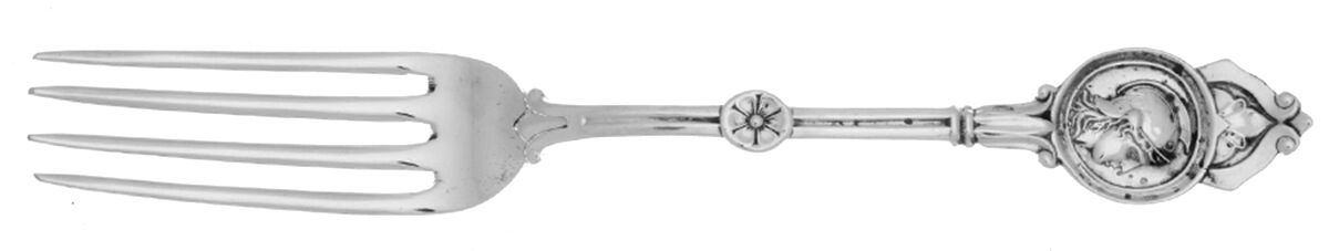 Medallion (Sterling-Coin, 1870) Coin Silver Fork by Schulz & Fischer-1