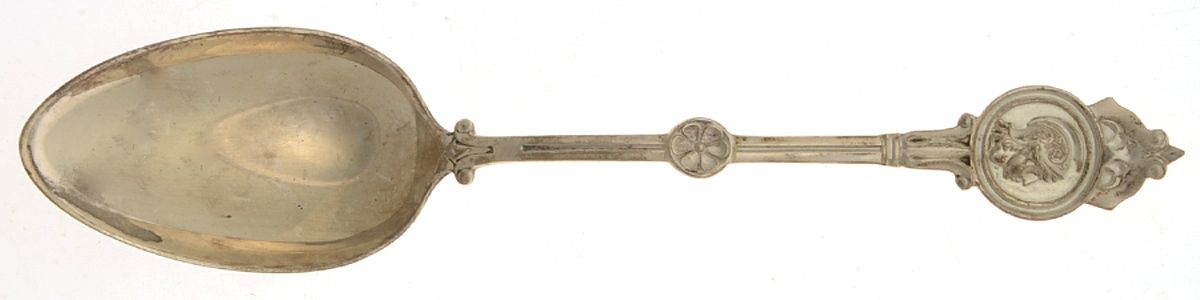 Medallion (Sterling-Coin, 1870) Dessert/Oval Soup Spoon by Schulz & Fischer-1