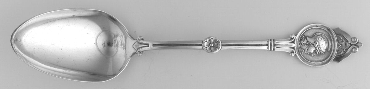 Medallion (Sterling-Coin, 1870) Coin Silver Tablespoon (Serving Spoon) by Schulz & Fischer-1