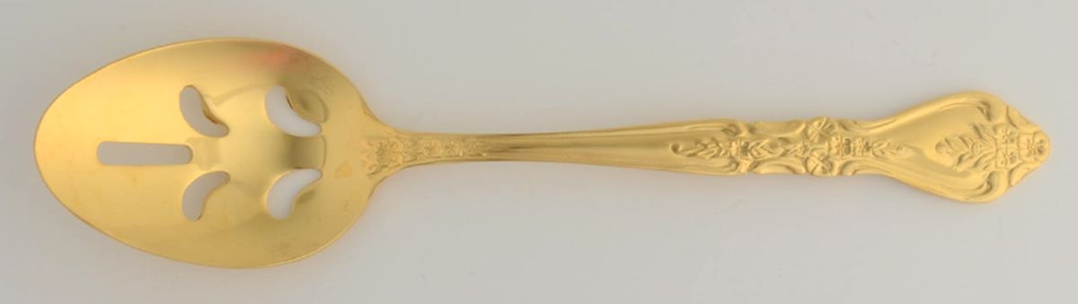 Gold Kings Berry (Gold Electroplate) Pierced Tablespoon (Serving Spoon) by Stanley Roberts-1