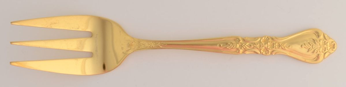 Gold Kings Berry (Gold Electroplate) Medium Solid Cold Meat Serving Fork by Stanley Roberts-1