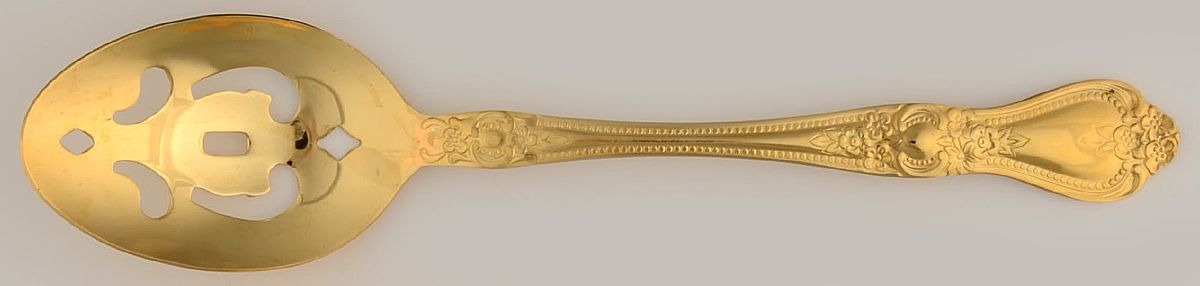 Gold Precious Rose (Gold Electroplate) Pierced Tablespoon (Serving Spoon) by Stanley Roberts-1