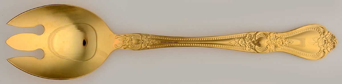 Gold Precious Rose (Gold Electroplate) Medium Solid Cold Meat Serving Fork by Stanley Roberts-1