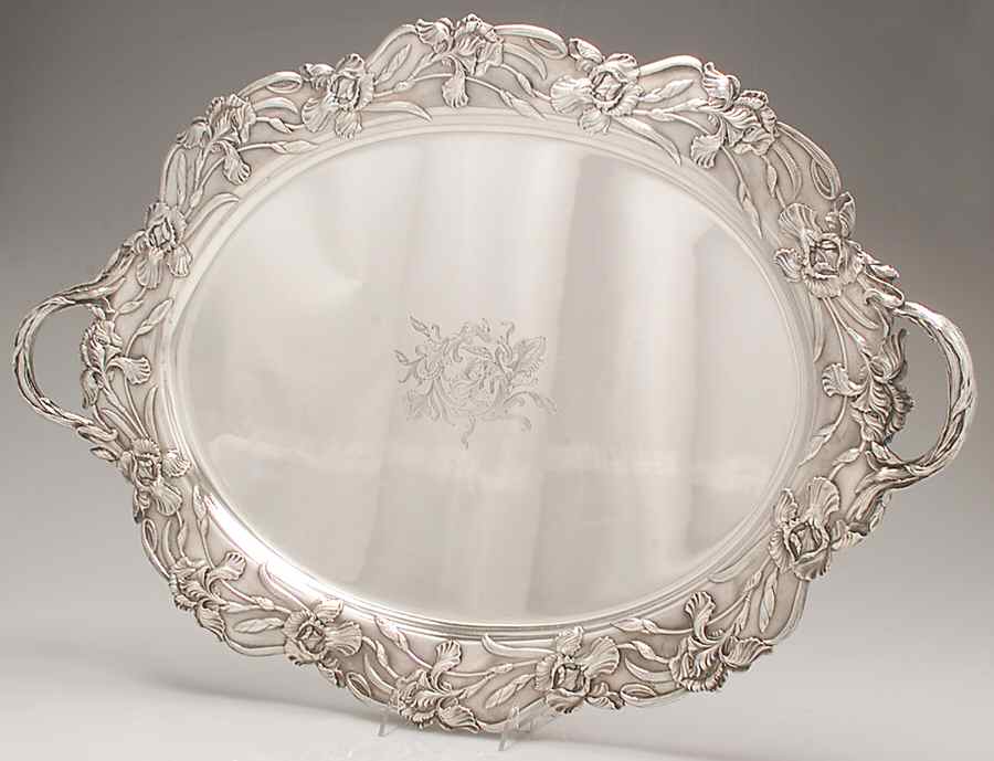 SHR13 (Sterling, Hollowware) Large Waiter Tray by Shreve Silver-1