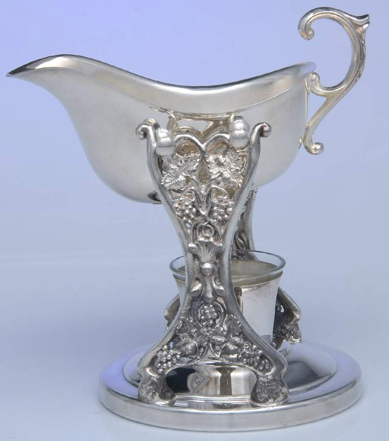 Vintage (Silverplate, Hollowware) Swinging Gravy Boat, Stand, and Burner by Sheridan Silver Co-1