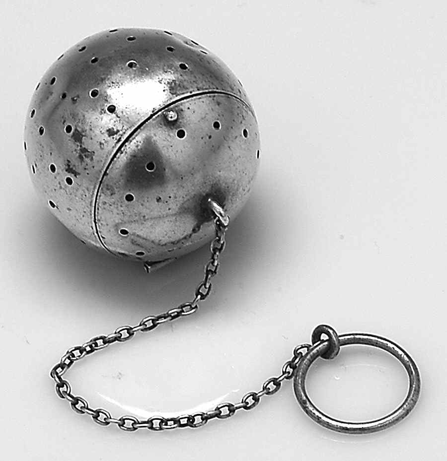 608B (Sterling, Hollowware) Tea Ball with Chain by Simons Bros -1